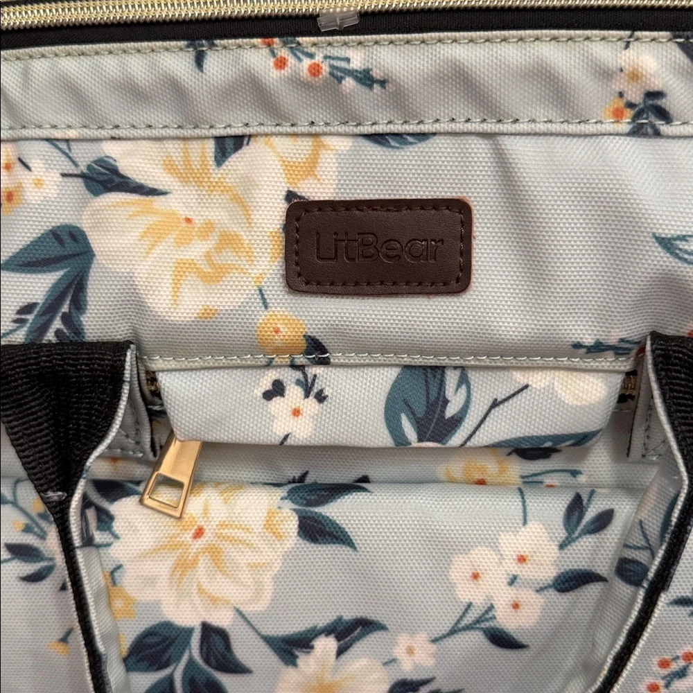 LitBear floral light blue diaper bag backpack - Picture 4 of 12